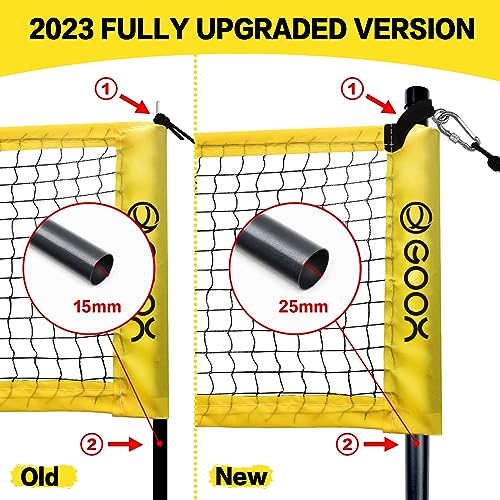 GOOX 4 Square Volleyball Net Game Set, 14 FT 4-Way Volleyball Net for Backyard Beach Lawn, Portable Four Square Volleyball Net for Adults & Youths with Vollyball, Pump, Carry Bag - color: yellow