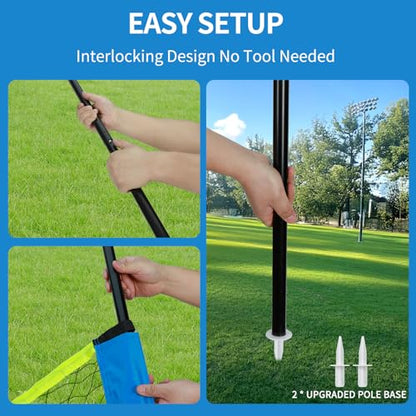 20FT Outdoor Volleyball Net Set System for Backyard Beach with Anti-Sagging Net, Iron Adjustable Height Poles, Soft PU Volleyball and Pump, Carry Bag - Instant Set Up & Durable - color: Blue and Green