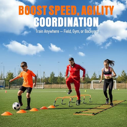 Agility Ladder, Soccer Football Training Equipment Set - 20ft Speed Ladder, 4 Hurdles,Parachute, 12 Cones & Jump Rope | Agility & Speed Training for Kids Youth Adults,Basketball & Football Accessories