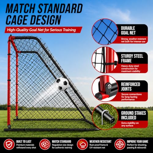 Haokelball 6 x 4 FT Soccer Goal for Backyard, 2-in-1 Metal Soccer Goal with Adjustable Rebounder Net, Heavy-Duty Steel Frame, Includes Agility Ladder & Cones, Soccer Training Equipment for Kids Teens