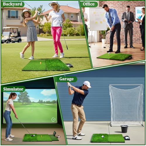 Golf Hitting Mat,Golf Mat for Practice Indoor/Outdoor, High-Elasticity Artificial Turf Mat, Portable Golf Swing Training Mat for Garage Simulator Chipping Driving Training