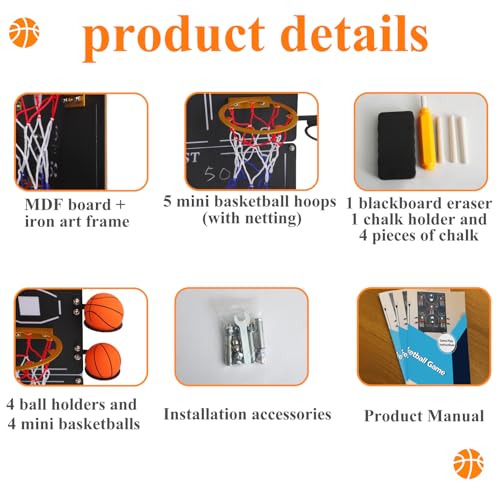 Extra Large Wall-Mounted Iron Basketball Hoop Decor 28.6x22.4in Metal Board Game Indoor Sports Game Gameroom Decor Unique Wall Art Housewarming Gift Family Night Wall Games Play on Wall