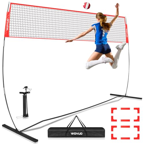 12Ft Beach Volleyball Net for Backyard, Portable Net Set, Freestanding Volleyball Training Equipment with Pump, Bag, Sports Game for Outdoor Indoor, Height Adjustable