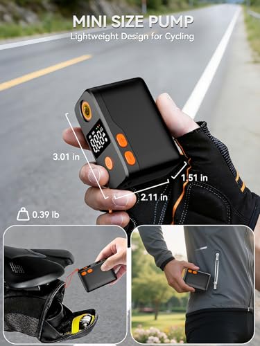 Mini Bike Pump, Portable Bicycle Electric Pump for Fast Inflation, 130PSI Portbale Bike Pump with Gauge for City Bike, Road Bike, Mountain Bike, Motorcycle and Balls