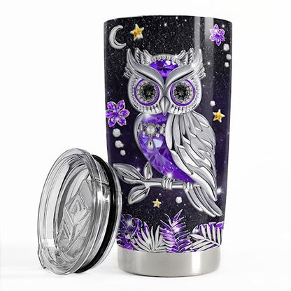 SANDJEST Owl Tumbler 20oz Jewelry Drawings Stainless Steel Insulated Tumblers Owl Gift for Women Girls Coffee Travel Mug Cup Owls Gifts for Birthday Christmas - color: Owl 1