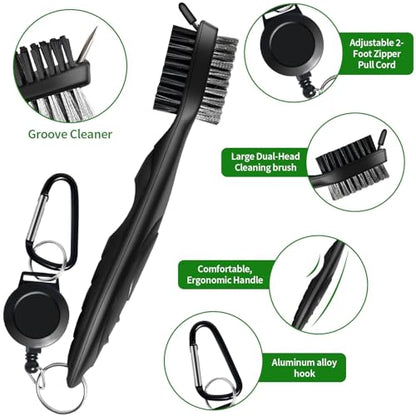XQ XIAO QIAO Golf Club Cleaning kit, 3-in-1 Easy to Use Golf Club Cleaner Includes 250ml Golf Club Polish, Golf Club Brush and Groove Cleaner 2 ft Retractable Zipline Carabiner, Microfiber Cloth