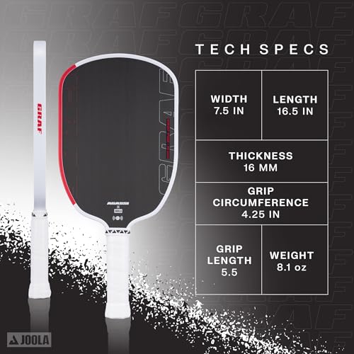JOOLA GRAF Pro IV 16mm Pickleball Paddle w/Extended Sweet Spot - Carbon Fiber Surface Increases Spin & Control - SK Film for Power & Larger Sweet spot - UPA-A Certified - USAP Approved - NFC Chip - color: Single | 16mm Carbon | GRAF Pro