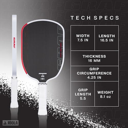 JOOLA GRAF Pro IV 16mm Pickleball Paddle w/Extended Sweet Spot - Carbon Fiber Surface Increases Spin & Control - SK Film for Power & Larger Sweet spot - UPA-A Certified - USAP Approved - NFC Chip - color: Single | 16mm Carbon | GRAF Pro