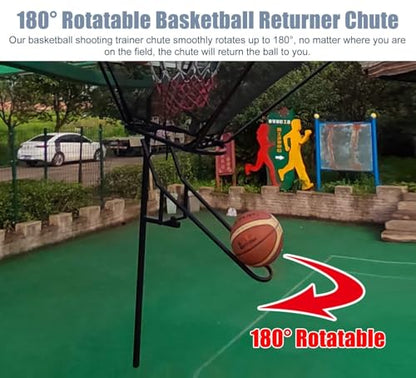 Basketball Shooting Machine Metal Basketball Return System, Indoor Outdoor Basketball Return Attachment for Hoop, Time Saving 180° Rotatable Basketball Shot Returner Chute
