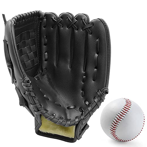 Baseball Glove,Baseball Softball Mitt with Ball for Kids Youth Adults Training and Beginner,Right Hand Throw,Left Hand Glove - color: Black, size: 11.5"