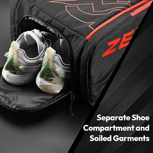 A11N SPORTS Tournament Pickleball Bag Backpack for Men & Women, Holds 4 Paddles, Shoe Compartment, Fence Hook - color: Black/Red