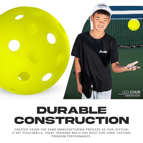 Franklin Sports Training Pickleballs - Training Pickleballs for Beginners + Skill Practice - 69mm or 80mm Outdoor Pickleballs - Pickleball 3 Pack - Optic Yellow
