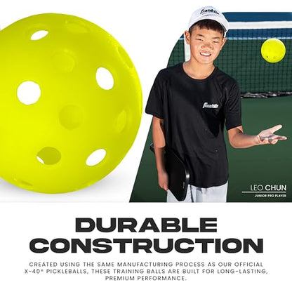 Franklin Sports Training Pickleballs - Training Pickleballs for Beginners + Skill Practice - 69mm or 80mm Outdoor Pickleballs - Pickleball 3 Pack - Optic Yellow
