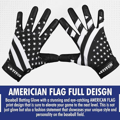 USA Flag Baseball Batting Gloves & Softball Glove American Flag Batting Gloves Youth Kids Baseball Batting Glove Youth Men Adult & Unisex - color: Black Stars & Strips, size: Youth Large