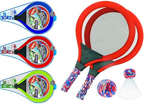 Badminton Set with 2 Rackets, Beach Ball and Birdie - Assorted Colors - Light Paddle Ball Tennis Racket Outdoor Games Beach Toy Set 5135 - size: 1 Set