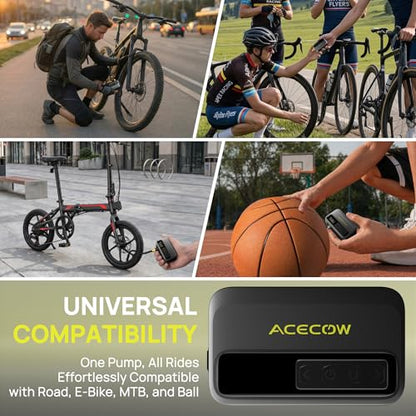 Mini Electric Bike Pump with Gauge,Portable 120PSI Bicycle Tire Inflator with Fast Inflation, Rechargeable Air Pump for Road, MTB, E-Bikes,Includes Ball Needle,Bike Accessories for Men