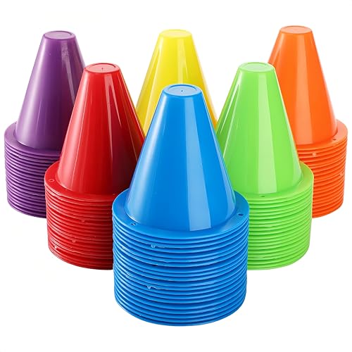 Bekith 120 Pack Indoor Outdoor Agility Mini Sports Cones, 3 Inch Training Marker Cones for Kids, Plastic Traffic Cones for Roller Skating and Skate Practice, 6 Assorted Colors
