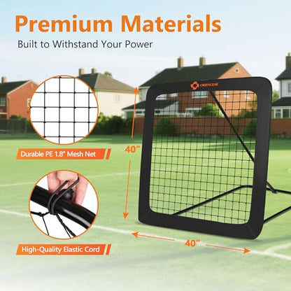 Soccer Rebounder with 8 Angle Adjustments, Baseball Rebound 40 x 40 inch Durable and Versatile Soccer Bounce Back Net for Backyard, Kids Teens & All Ages Soccer Volleyball Lacrosse Training Equipment