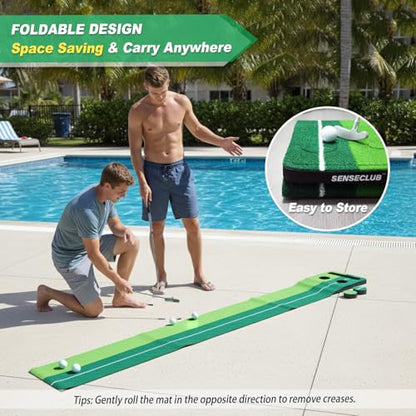 SENSECLUB Indoor Putting Green Game, Foldable Putting Mat Golf Game Set, Golf Gifts for Men - 1x8 Ft - style: 2 Holes
