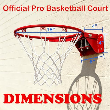 Rakon 18" Replacement Basketball Rim Wall Mount Hoop Hand-Crank Backboard Mounted for Indoor/Outdoor Classic Basketball Court, Teens, Adults, Schools, Parks - color: 18" Red Spring