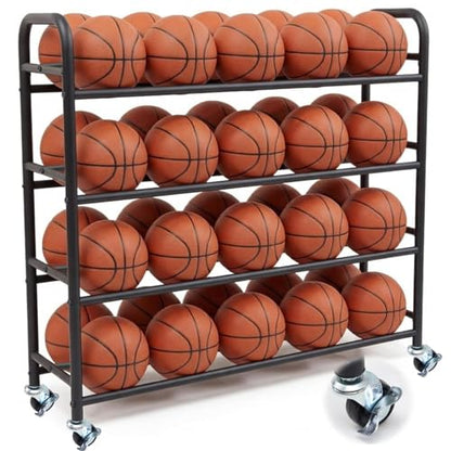 Colingmill Heavy Duty Basketball Rack with Wheels, Multi-Tier Rolling Ball Storage Cart, Sports Equipment Organizer for School, Gym, Club Shoot Training