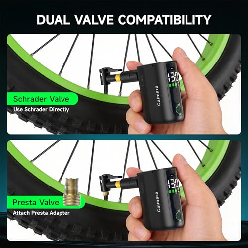 MY20 Electric Bike Pump with Gauge, 130 PSI Fast Inflate, Mini Bicycle Pump with Presta & Schrader Valve, Auto Stop, Portable Rechargeable Air Pump for Road Bike, Mountain Bike, E-Bike - color: Black