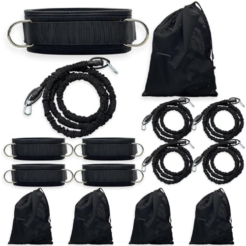 5-Pack Zone Defense Resistance Band Kit, Basketball & Volleyball Agility Training Belt Kit – Resistance Band Speed & Coordination Trainer with Adjustable Waist Strap, Black