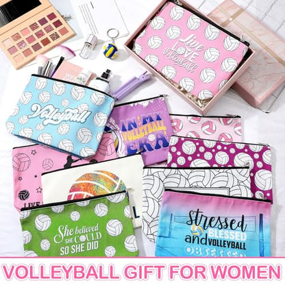 10 Pcs Volleybal Makeup Bag Gifts for Women Ladies Sport Inspirational Zipper Volleybal Cosmetic Pouch Bulk Travel Toiletry Bags Accessories for Sports Lovers Players Coach Team Gifts