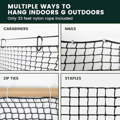 Golf Net for Hitting Practice, 10Ft to 50Ft Golf Ball Netting with 33Ft Hanging Nylon Rope,Also Use as Baseball, Hockey, Soccer, LAX Sport Net,Indoor and Outdoor.