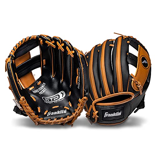 Franklin Sports Kids Baseball Gloves - RTP Youth Teeball Glove + Ball Set - Boys + Girls Teeball Mitt - 9.5" - color: Black/Tan