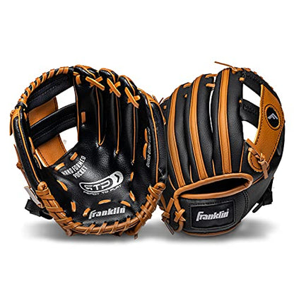 Franklin Sports Kids Baseball Gloves - RTP Youth Teeball Glove + Ball Set - Boys + Girls Teeball Mitt - 9.5" - color: Black/Tan