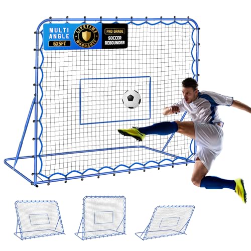 Soccer Baseball Rebounder Net, Soccer Goal Net, Volleyball Softball Rebound Pitchback Net Quick-Switch Angle Training for Control, Passing Practice, Bounce Back Rebounder Goals Gifts Trainer Equipment - size: 6FTx5FT