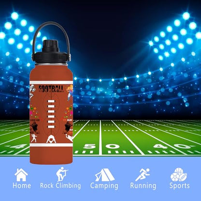 Football Water Bottle 32oz Football Stainless Steel Tumbler Football Insulated Bottles For Men Women Football Gifts For Football Lover Player Fan Coach - color: Football