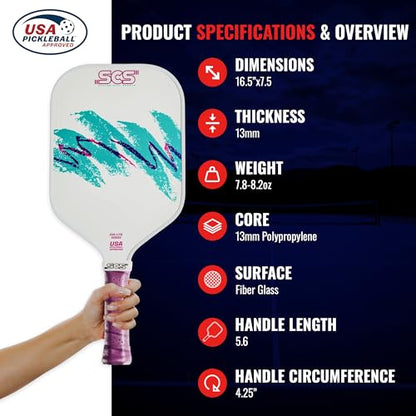 SCS Carbon Fiber Pickleball Paddle – USAPA Approved 2024 – Lightweight, Enhanced Spin, Sure-Grip Handle – Evo-Lite Series for Intermediate Players - color: Nostalgia