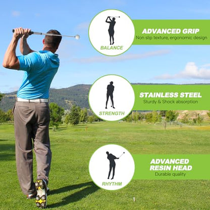 5-in-1 Retractable Golf Swing Training Aid, Indoor & Outdoor Practice Golf Swing Trainer with Arm Band Right/Left-Handed Swing Mechanics for Beginners & Tempo Training for Advanced, Click Feedback