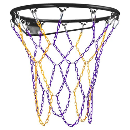 Dakzhou Basketball net, Metal Chain Net Braided Permanent Rust Proof (12 Links), Quick Installation - color: Purple/Yellow