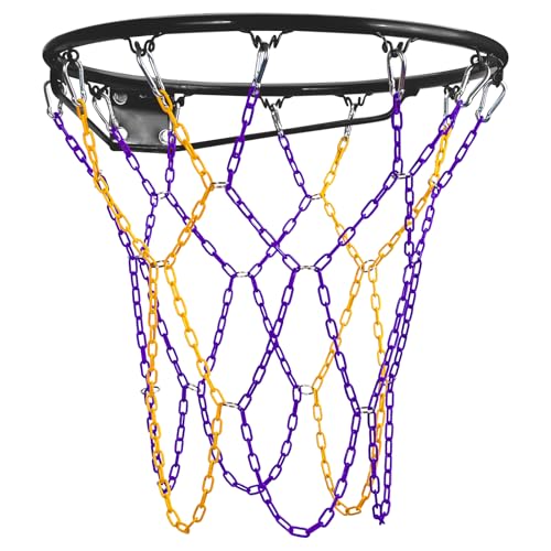 Dakzhou Basketball net, Metal Chain Net Braided Permanent Rust Proof (12 Links), Quick Installation - color: Purple/Yellow