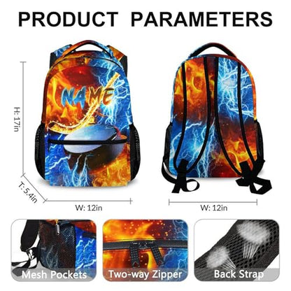 Custom Backpack for Kids Boys Hockey Bookbag for School Elementary Middle Primary, Lightweight Back to School Supplies - color: Blue