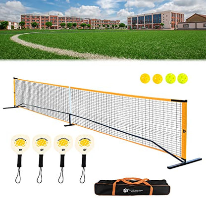 YIYIBYUS Portable Pickleball Net Set with 4 Pickleball Paddles Pickleball Net Carry Bag 22 FT Pickleball Net Regulation Full Size for Driveway, Home, Backyard Weather Resistant Metal Frame