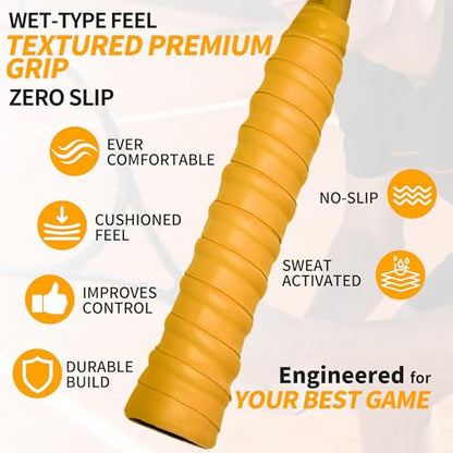 2 Pcs Tennis Racket Grip Tape, Dry Tennis Overgrip Tape, Anti-Slip Absorbent Grip, Racket Overgrip Tape - color: Yellow, size: Textured-43.3"x1"x0.03"