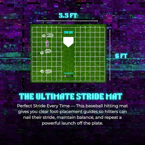 Baseball and Softball Hitting Mat with Batting Stance Alignment Guide - 6 x 5.5 ft. Baseball Stride Baseball Hitting Trainer. Helps Self Correction.