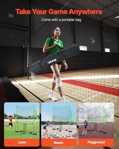 VEVORAdjustable Height Badminton Net Set for Backyard Beach Lawn, Outdoor Portable Volleyball Net with Carrying Bag, 4 Square Quick Assemble Game Set for Kids and Adults