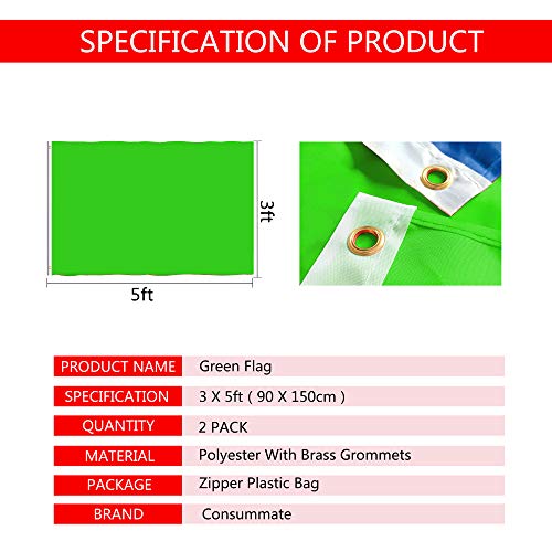 Consummate Solid Green Flag 3x5 Foot Plain Green Flags Banner Polyester with Brass Grommets,2 Pack - color: Green