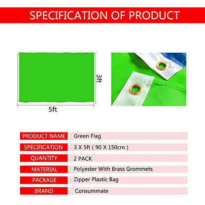 Consummate Solid Green Flag 3x5 Foot Plain Green Flags Banner Polyester with Brass Grommets,2 Pack - color: Green