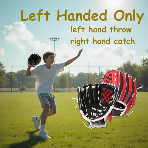 Urby Left Handed Baseball Glove, Left Handed T Ball Glove for Lefty, Left Hand Throw Only. T-Ball & Youth Baseball Gloves. - color: Black & Red, size: 11.5in Age 7-11