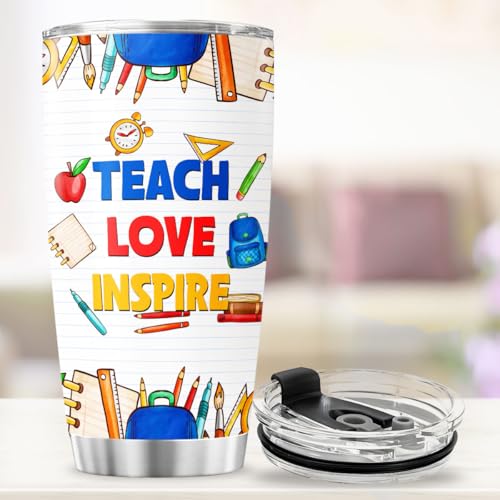 Teacher Life Rainbow Tumbler 20oz, Inspirational Teach Love Inspire Cup, Stainless Steel Thermal Coffee Mug, Appreciation Gift for Women, Back to School, Birthday, Christmas - color: Teacher Life 54