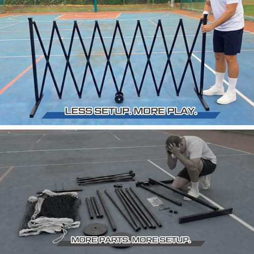 Retractable Dinkball Net with Wheel 22ft Regularion Size Tournament-Grade Portable Dinkball Net Indoor Outdoor with Heavy Duty Metal Frame Carry Bag for Driveway Backyards Garage, Free Assembly