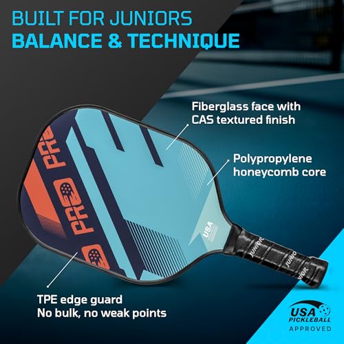 PicklePro Pickleball Paddles with Cover – Lightweight Fiberglass Pickleball Paddle for Kids, Youth & Beginners, Cushioned Grip, 13mm Honeycomb Core, Indoor & Outdoor Racket, USAP Approved