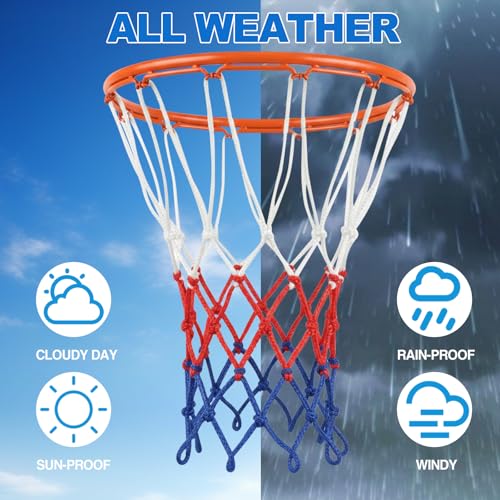 Basketball Net Compatible with Little Tikes – 12 Loops Professional Basketball Net Replacement, Heavy Duty Outdoor Basketball Hoop Net, Red-White-Blue