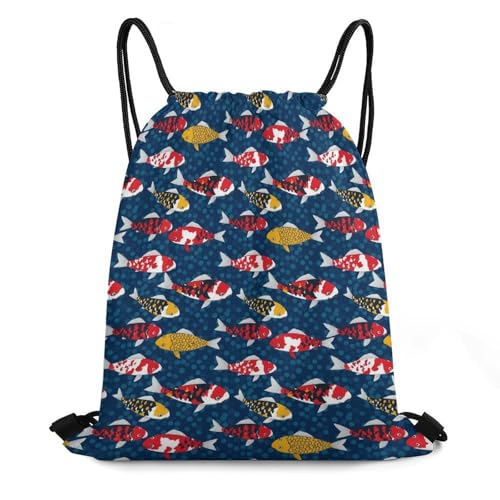 Beam Backpack Drawstring Sack Large Capacity for Soccer Basketball Sports Workout Equipment Travel, Colorful Fish Carps Animals Wildlife Bags - color: Picture (504)